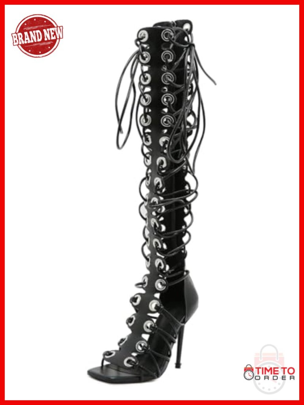 Women's Peep Toe Lace Up High Heel Gladiator Over The Knee Sandals